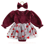 Vestido Bebê Veludo Corações de Amor com Tule e Faixa - Boutique Baby Kids