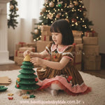 Vestido Infantil Natalino Biscoitinho Doce de Gengibre Marrom - Boutique Baby Kids