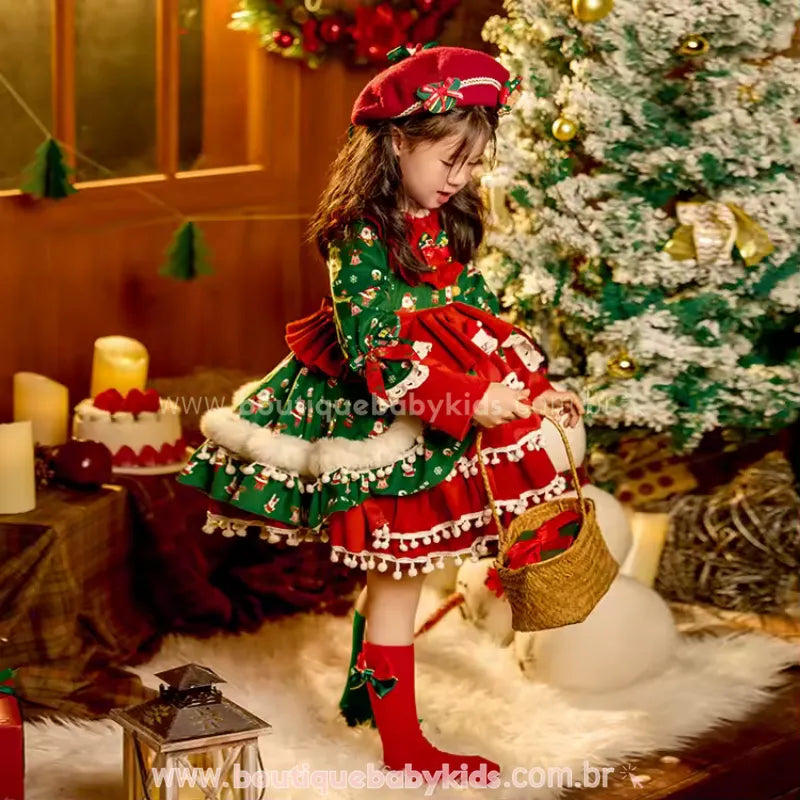 Vestido Infantil Natalino Clássico Conto de Natal Luxo - Boutique Baby Kids