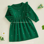 Vestido Infantil Tricot Elegância com Pérolas Verde - Boutique Baby Kids