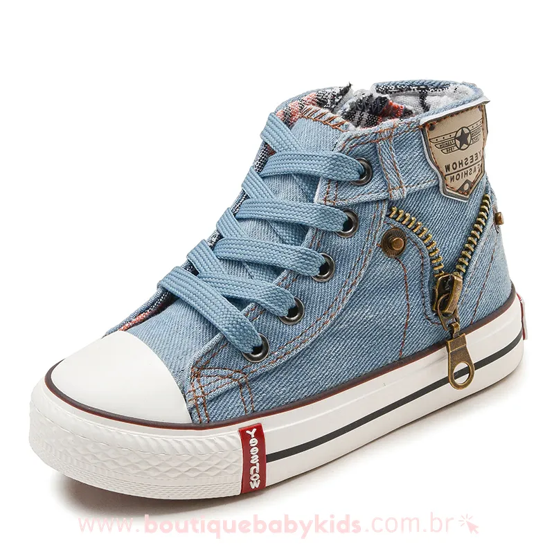 Tênis Infantil Jeans Cano Alto Azul com Zíper