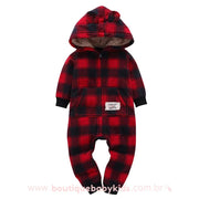 Macacão Bebê Inverno Xadrez Vermelho - Boutique Baby Kids