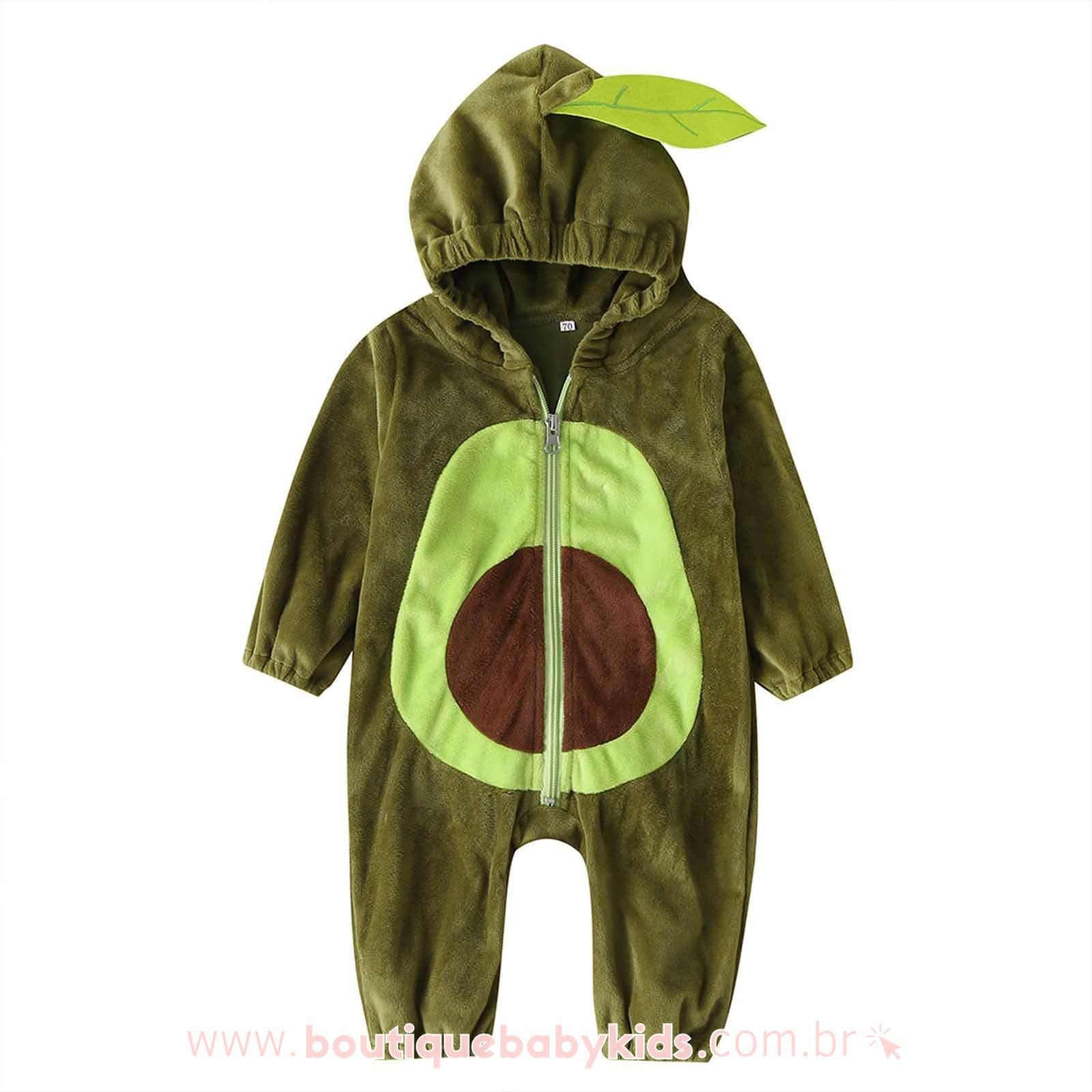 Macacão Bebê Fantasia Abacate Manga Longa Mesversário - Boutique Baby Kids