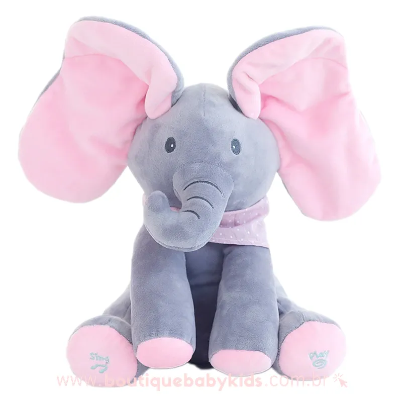 Pelúcia Bebê Elefante Peek a Boo Musical 30 cm - Frete Grátis - Boutique Baby Kids