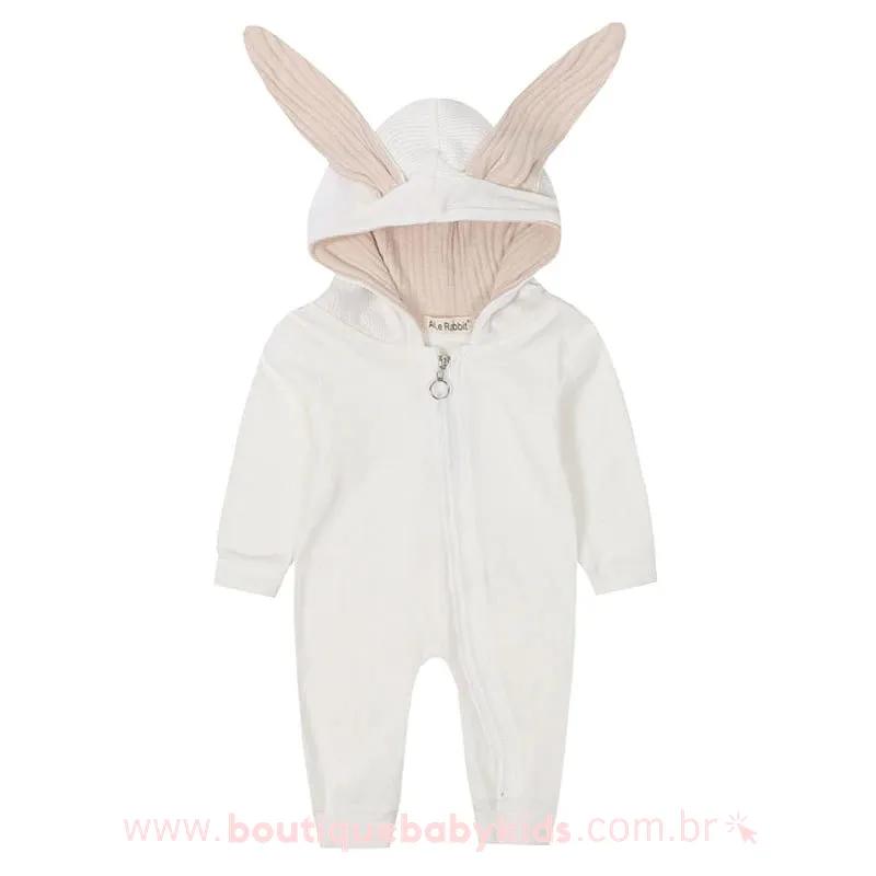 Macacão Bebê Capuz Coelhinho Branco - Boutique Baby Kids