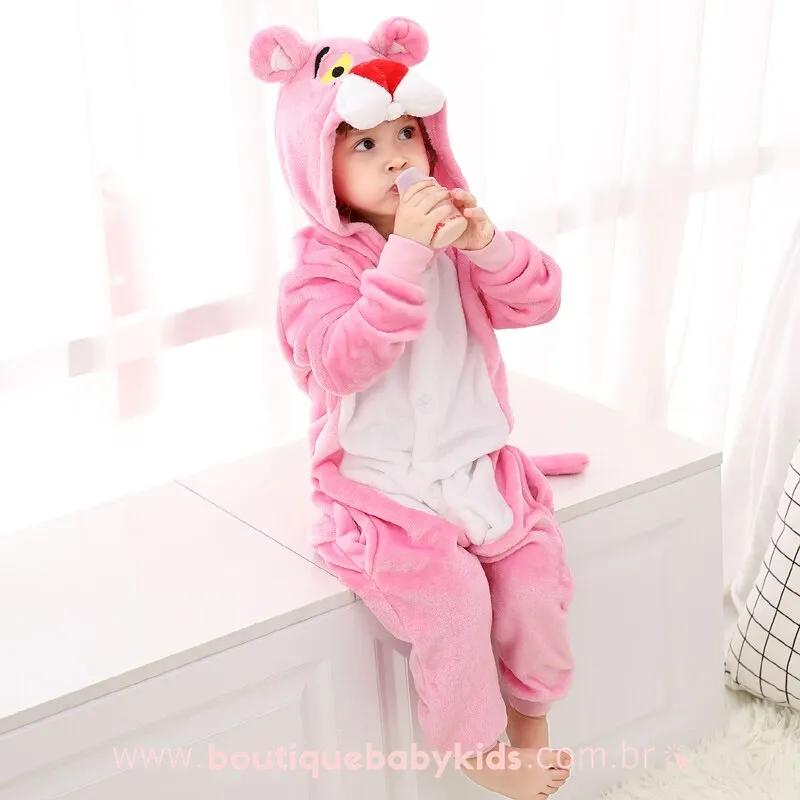 Macacão Pijama Infantil Fantasia Pantera Cor-de-Rosa - 3 a 12 anos - Boutique Baby Kids