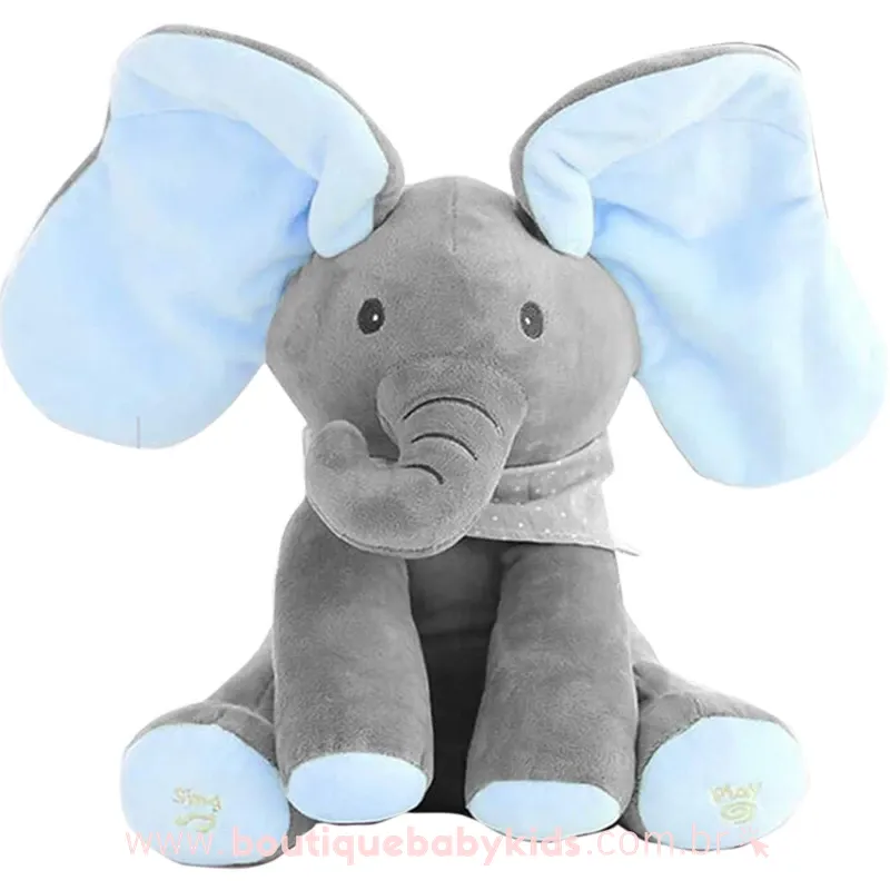 Pelúcia Bebê Elefante Peek a Boo Musical 30 cm - Frete Grátis - Boutique Baby Kids