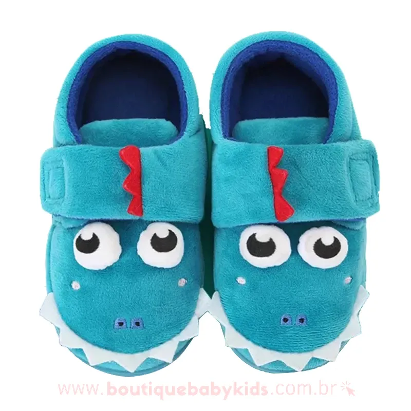 Pantufa Infantil Dinossauro Azul 3D - Super Quentinho