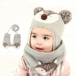 Kit Gorro Cachecol Luvas Raposinha 3 Peças para Inverno - 0 a 4 Anos 