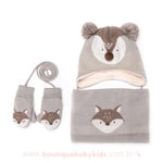 Kit Gorro Cachecol Luvas Raposinha 3 Peças para Inverno - 0 a 4 Anos 