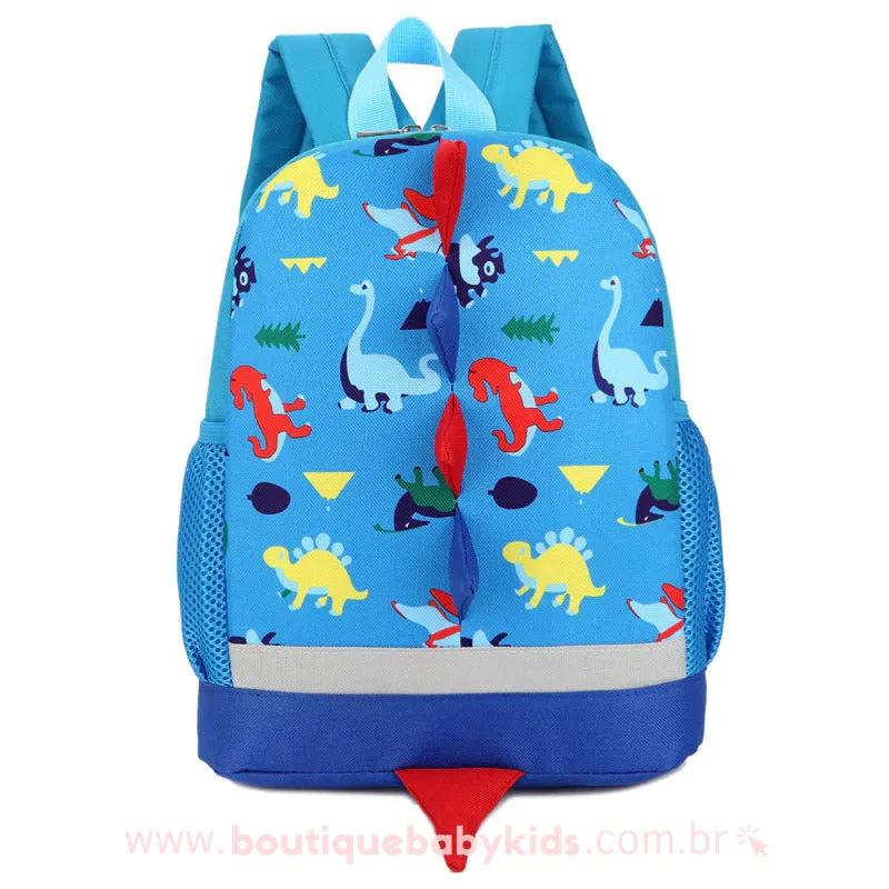Mochila Costas Infantil Dinossauro 3D Azul - Boutique Baby Kids