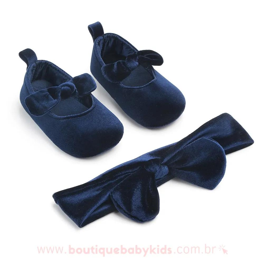 Sapatilha Bebê Veludo com Tiara