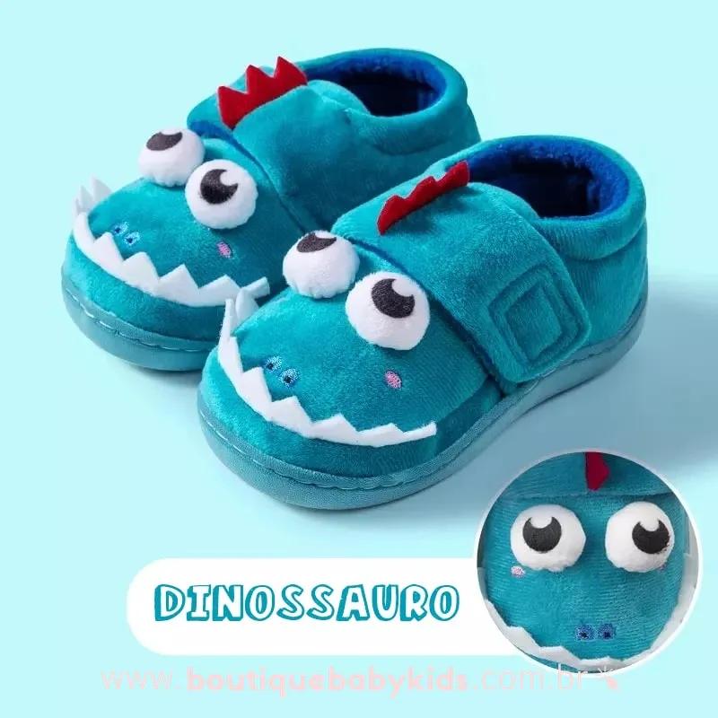 Pantufa Infantil Dinossauro Azul 3D - Super Quentinho