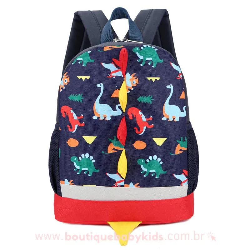 Mochila Costas Infantil Dinossauro 3D Azul Marinho - Boutique Baby Kids
