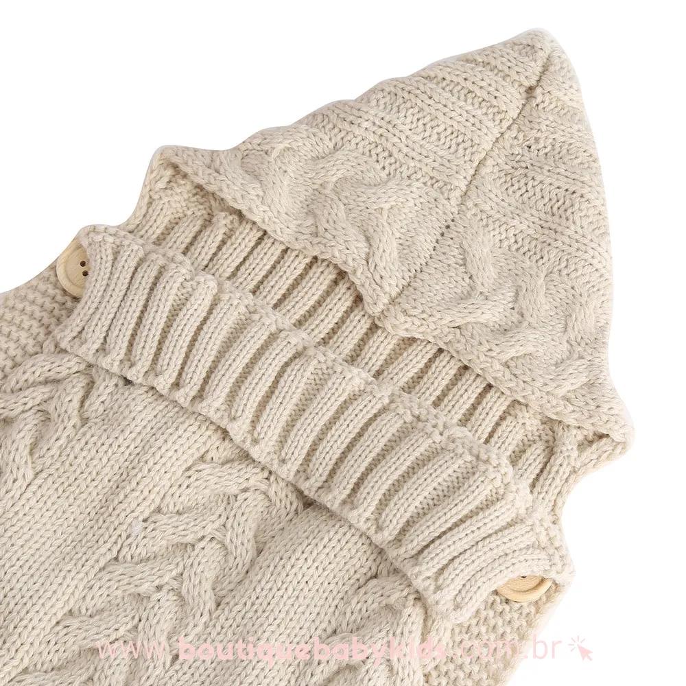 Saco de Dormir Bebê Inverno Tricot Recém-nascido Bege - Frete Grátis - Boutique Baby Kids