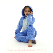 Macacão Pijama Infantil Fantasia Stitch Azul - 3 a 12 Anos - Frete Grátis - Boutique Baby Kids