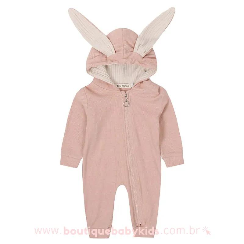 Macacão Bebê Capuz Coelhinho Rosa - Boutique Baby Kids
