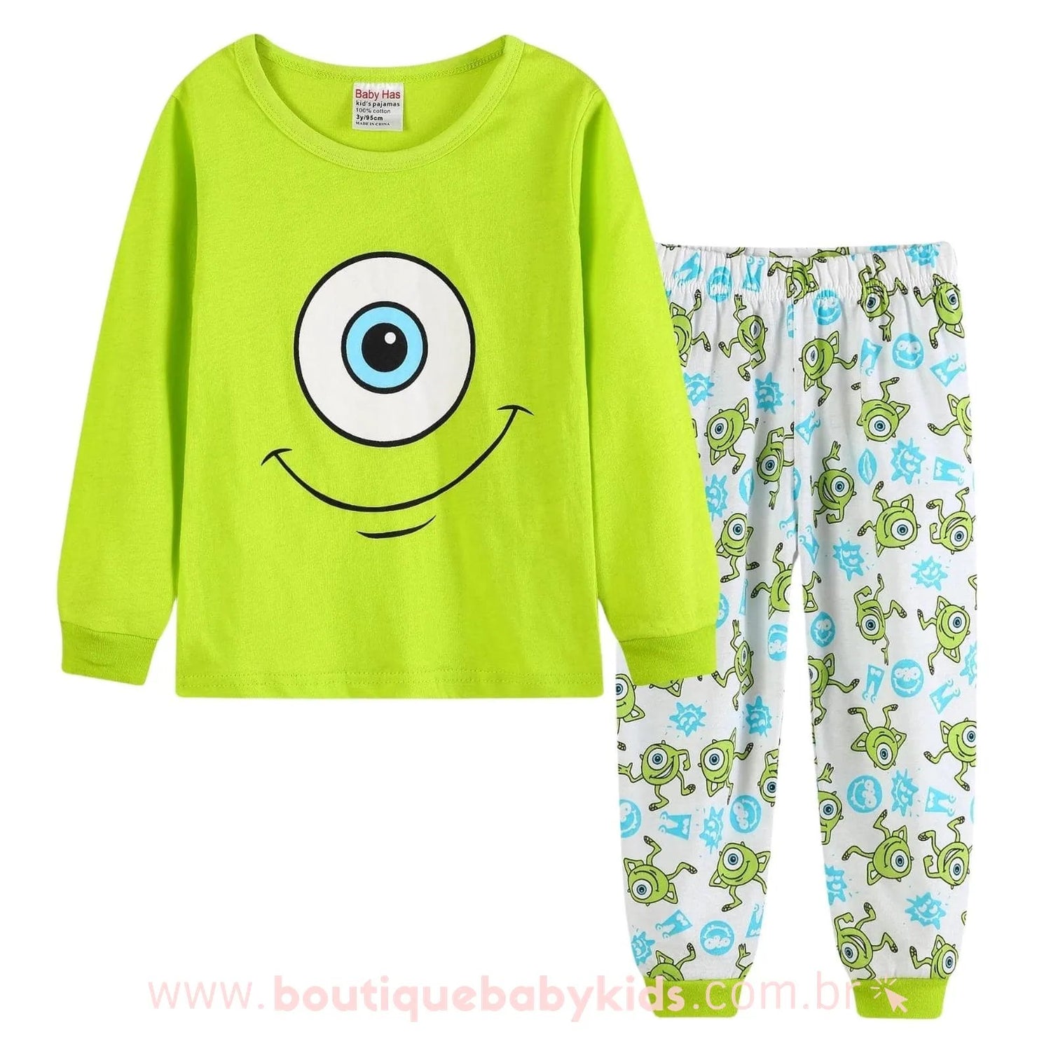 Pijama Infantil Mike Wazowski Monstros SA Manga Longa - Boutique Baby Kids