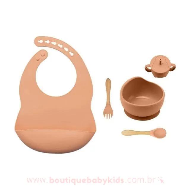 Kit Alimentação em Silicone 5 Peças Coral - Boutique Baby Kids