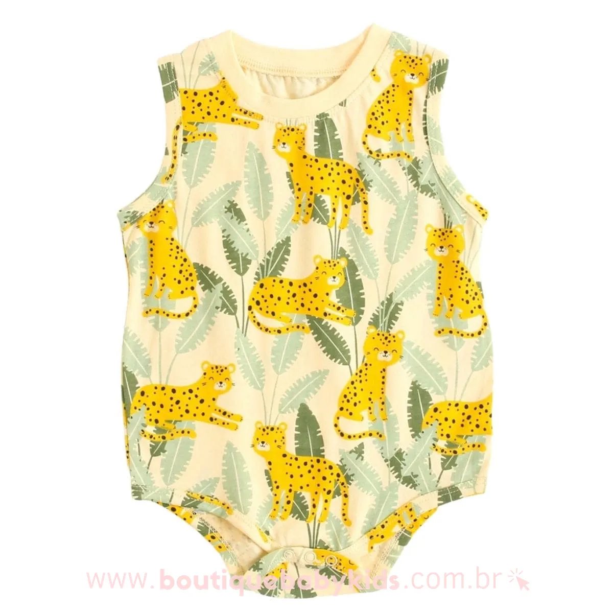 Body Bebê Estampa Leopardos Sem Manga Bege - Boutique Baby Kids