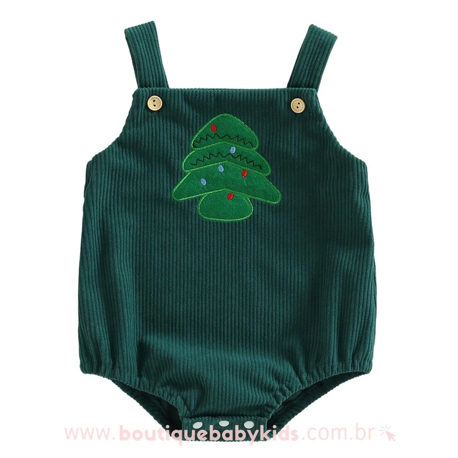 Body Bebê Jardineira Bordado Natal Árvore Verde - Boutique Baby Kids