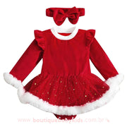 Vestido Bebê Veludo Fantasia Mamãe Noel com Faixa - Boutique Baby Kids