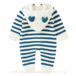 Macacão Bebê Inverno Tricot Listrado Ursinho Azul - Boutique Baby Kids