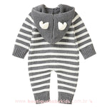 Macacão Bebê Inverno Tricot Listrado Ursinho Cinza - Boutique Baby Kids