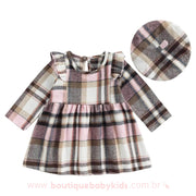 Vestido Infantil Estampa Xadrez Rosa Manga Longa - Frete Grátis - Boutique Baby Kids