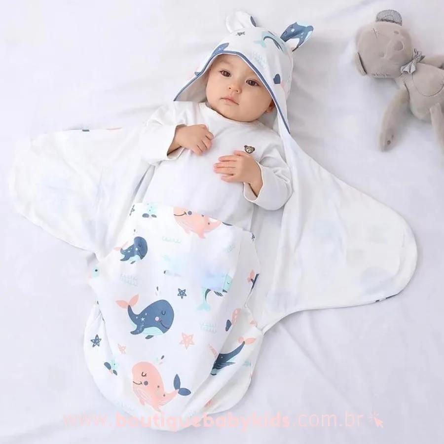 Saco de Dormir Bebê Estampa Baleias - Boutique Baby Kids