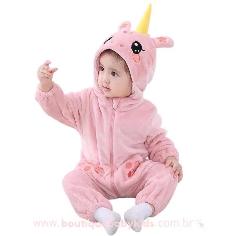 Macacão Bebê Fantasia Bichinho Unicórnio Rosa - Boutique Baby Kids