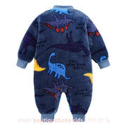 Macacão Bebê Plush Estampa Dinossauros Azul Marinho - Boutique Baby Kids
