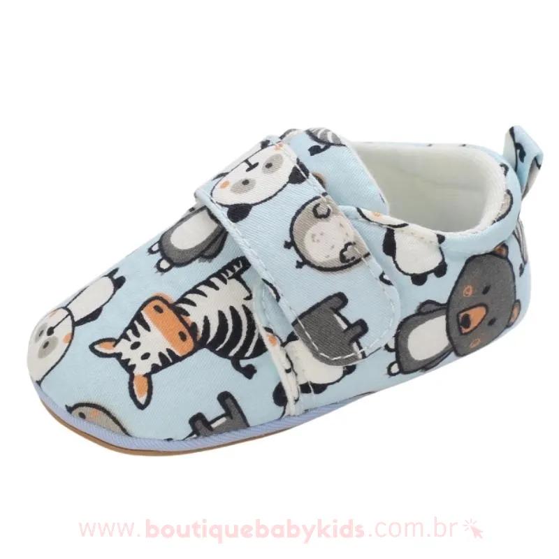 Tênis Bebê Primeiros Passos Estampa Animais Azul - Boutique Baby Kids 