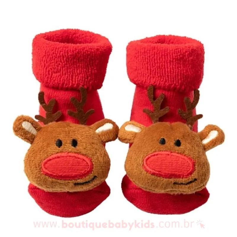 Meia Bebê Papai Noel Natal 3D Antiderrapante - Frete Grátis