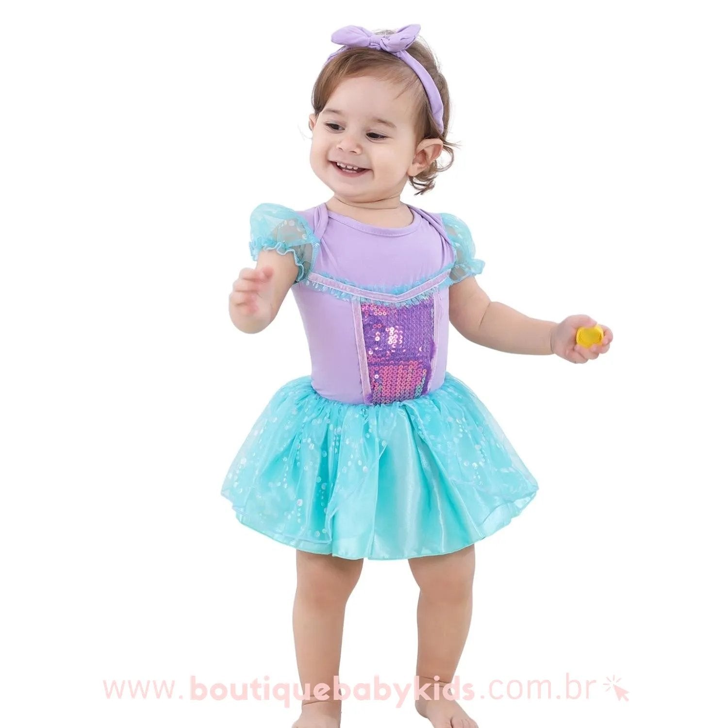 Vestido Bebê Disney Fantasia Princesa Ariel com Faixa - Frete Grátis - Boutique Baby Kids