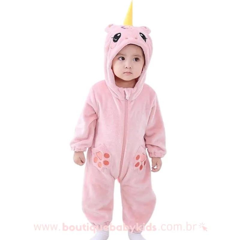 Macacão Bebê Fantasia Bichinho Unicórnio Rosa - Boutique Baby Kids