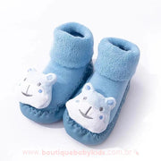 Meia Bebê Bichinhos com Solado Antiderrapante Urso Azul - Primeiros Passos - Boutique Baby Kids