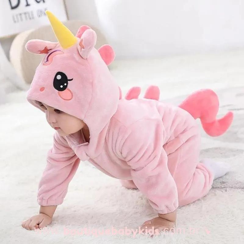 Macacão Bebê Fantasia Bichinho Unicórnio Rosa - Boutique Baby Kids