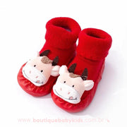 Meia Bebê Bichinhos com Solado Antiderrapante Natal Rena Vermelho - Primeiros Passos - Boutique Baby Kids