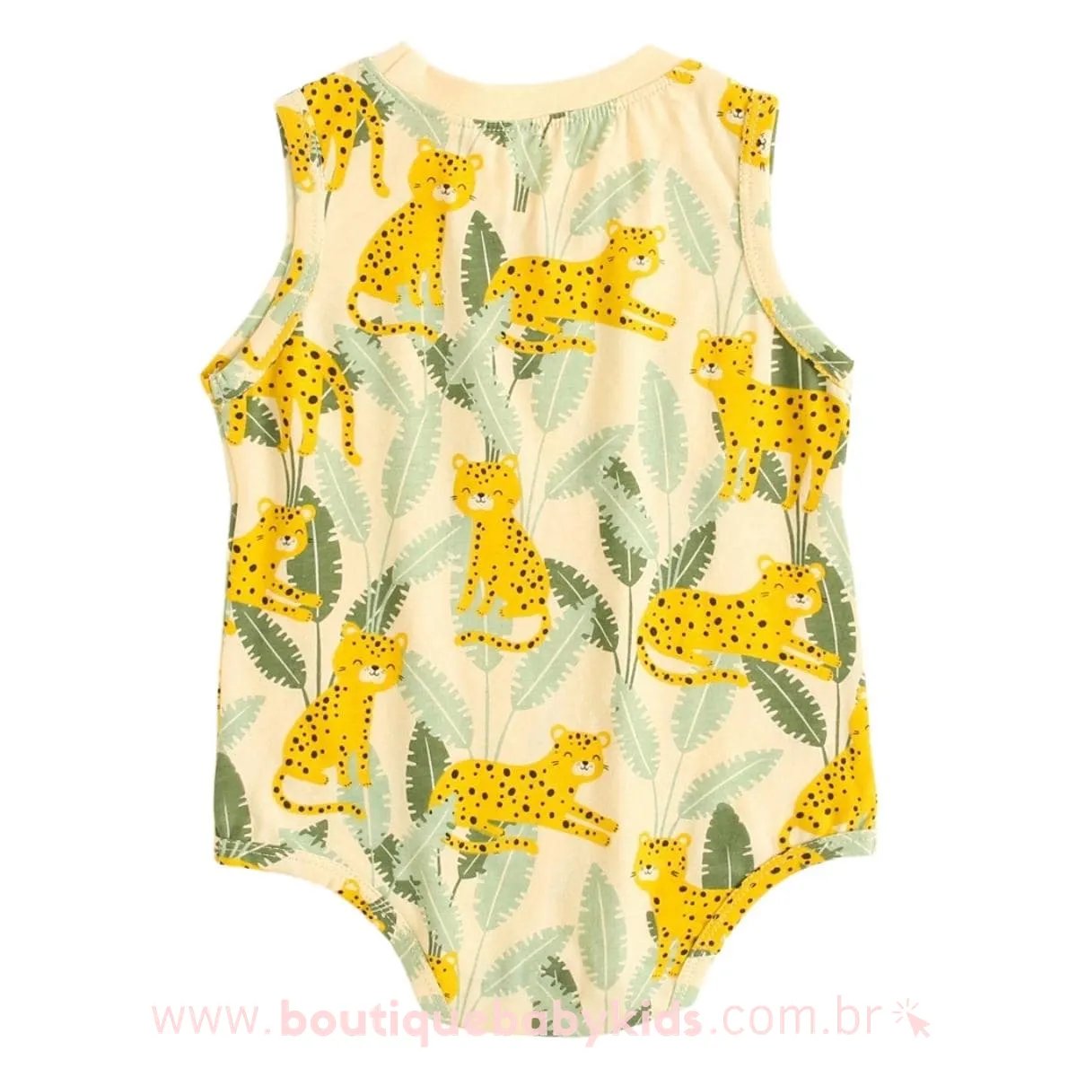Body Bebê Estampa Leopardos Sem Manga Bege - Boutique Baby Kids