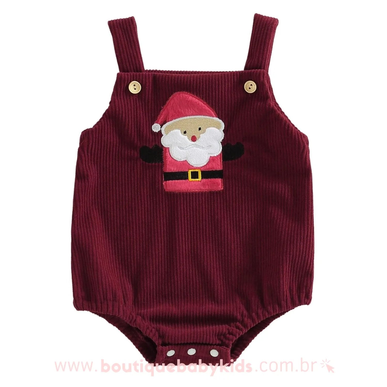 Body Bebê Jardineira Bordado Natal Papai Noel Vermelho - Boutique Baby Kids