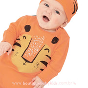 Macacão Pijama Bebê Tigre com Pezinhos e Touca - Frete Grátis - Boutique Baby Kids