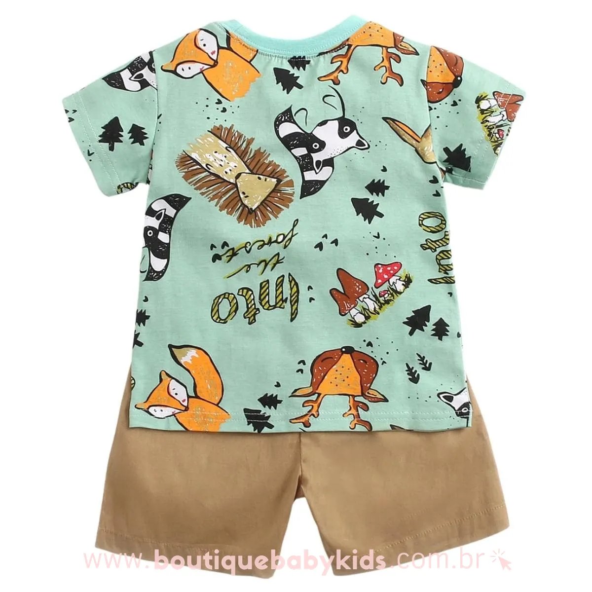 Conjunto Bebê Estampa Animais Verde Camiseta e Short - Boutique Baby Kids