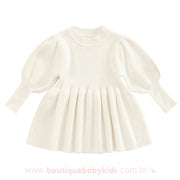 Vestido Bebê Tricot Manga Bufante Branco - Boutique Baby Kids