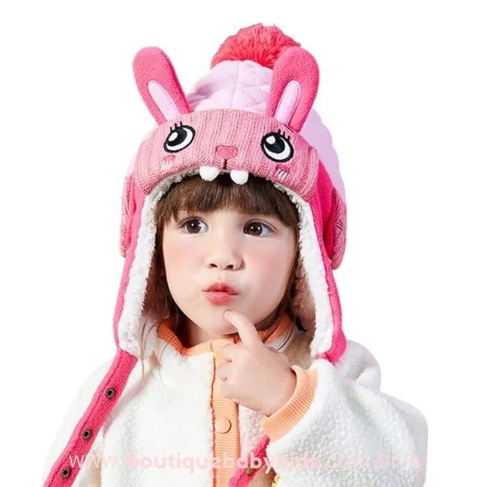 Gorro Infantil Inverno Coelhinha Rosa com Pelos - 1 a 6 Anos - Boutique Baby Kids