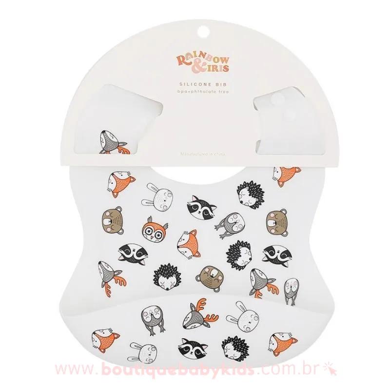 Babador de Silicone Animais com Cata Migalhas Branco - Boutique Baby Kids