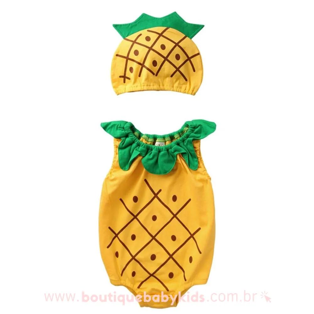 Body Bebê Fantasia Abacaxi com Touca