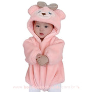 Body Bebê Inverno Fantasia Ursinha Rosa com Capuz - Frete Grátis - Boutique Baby Kids