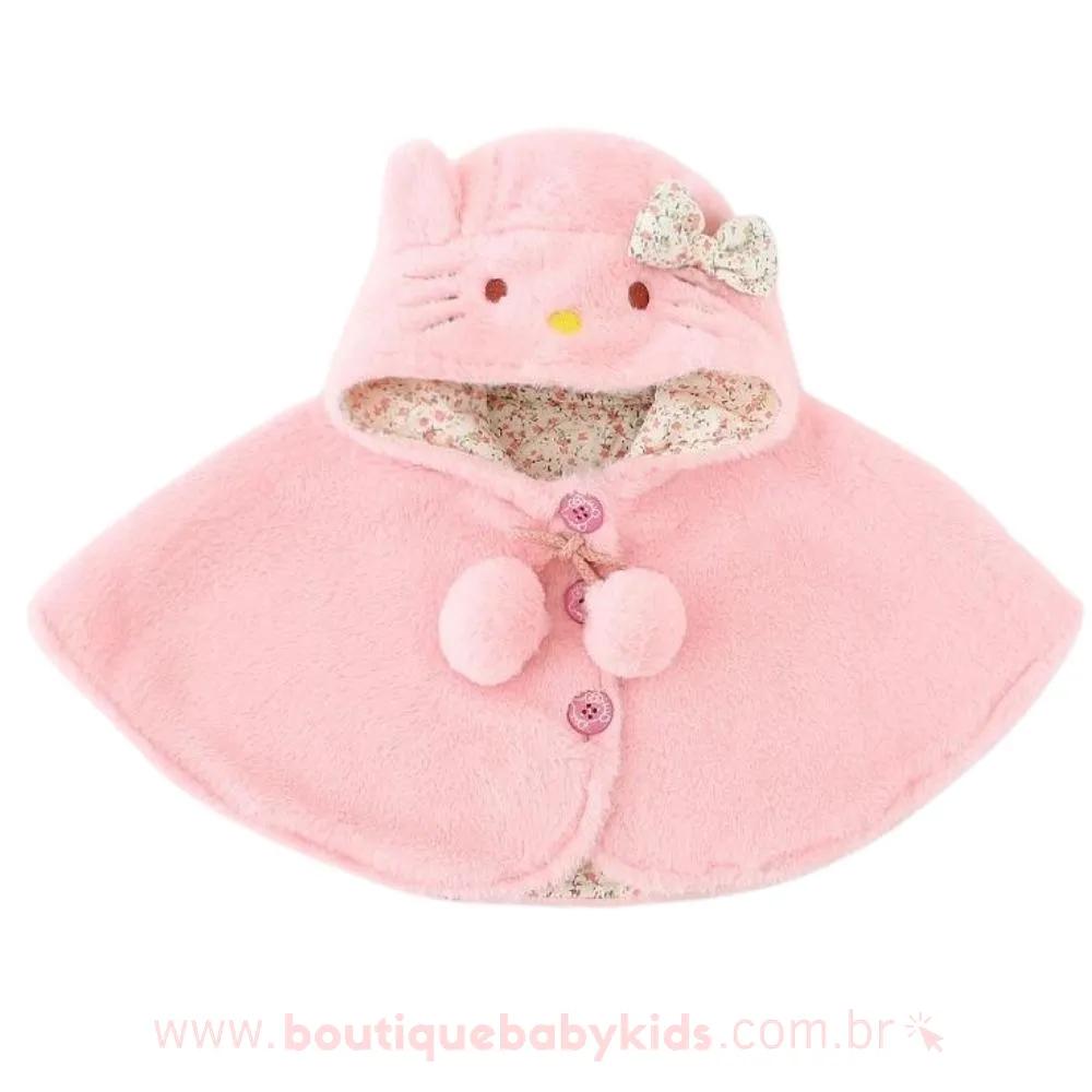 Poncho Bebê Gatinha Hello Kitty com Capuz Rosa - Boutique Baby Kids 