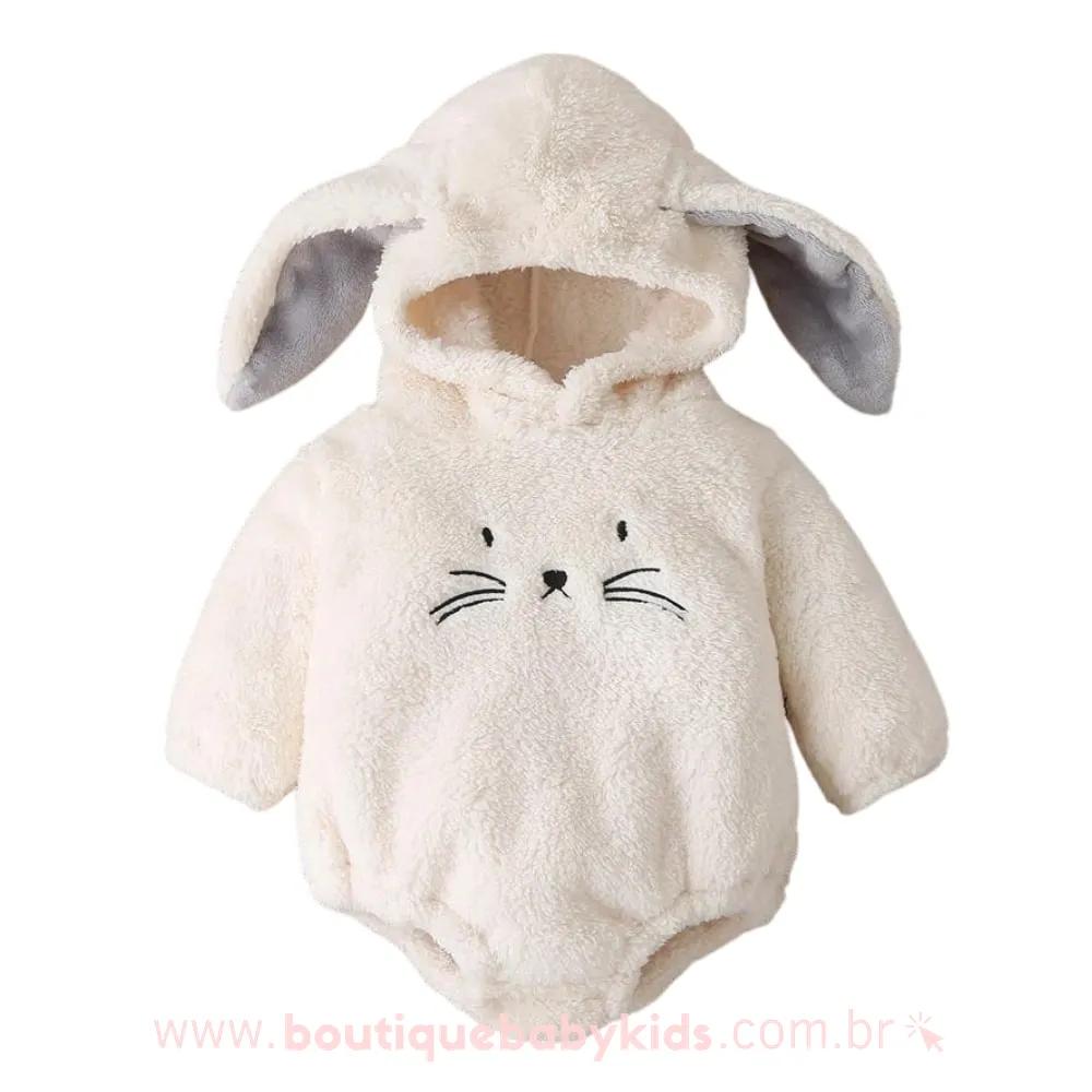 Body Bebê Inverno Fantasia Coelhinho com Capuz Orelhinhas  Bege - Frete Grátis - Boutique Baby Kids 